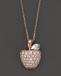 Diamond pavé-set apple pendant necklace in rose gold. Diamond pavé-set apple pendant necklace in rose gold.