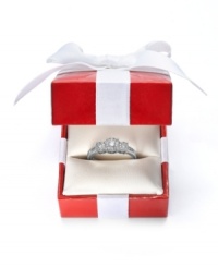 Add magic to the moment. Prestige Unity's sparkling diamond engagement ring features multitudes of round-cut diamonds (1/2 ct. t.w.) in a three-stone cluster pattern with diamond accents at the shoulders. Crafted in polished 14k white gold. Add magic to the moment. Prestige Unity's sparkling diamond engagement ring features multitudes of round-cut diamonds (1/2 ct. t.w.) in a three-stone cluster pattern with diamond accents at the shoulders. Crafted in polished 14k white gold.