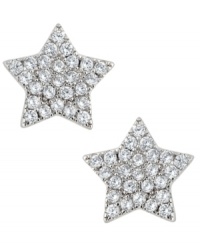 Make a wish! These sparkly stud earrings from CRISLU flaunt a peace sign decorated with hand-cut cubic zirconias (1/4 ct. t.w.). Set in platinum over sterling silver. Nickel-free. Approximate drop: 1/4 inch. Make a wish! These sparkly stud earrings from CRISLU flaunt a peace sign decorated with hand-cut cubic zirconias (1/4 ct. t.w.). Set in platinum over sterling silver. Nickel-free. Approximate drop: 1/4 inch.