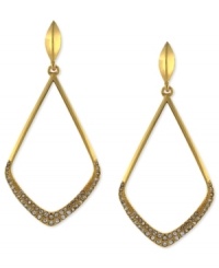 Airy elegance. This pair of drop earrings from Vince Camuto is crafted from gold-tone mixed metal with crystal accents adding a sparkling touch. Approximate drop: 1-1/4 inches. Airy elegance. This pair of drop earrings from Vince Camuto is crafted from gold-tone mixed metal with crystal accents adding a sparkling touch. Approximate drop: 1-1/4 inches.