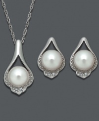 Add drama to any look with teardrops. This unique jewelry set features a matching pendant and earrings crafted from cultured freshwater pearls (6-7 mm), sparkling diamond accents and sterling silver. Approximate length: 18 inches. Approximate pendant drop: 3/4 inch. Approximate earrings drop: 1/2 inch. Add drama to any look with teardrops. This unique jewelry set features a matching pendant and earrings crafted from cultured freshwater pearls (6-7 mm), sparkling diamond accents and sterling silver. Approximate length: 18 inches. Approximate pendant drop: 3/4 inch. Approximate earrings drop: 1/2 inch.