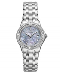 With a ring of stunning diamonds encircling the dial, this Quattro watch from Citizen is a luxury timepiece to be admired. Powered by Eco-Drive, harnessing natural and artificial light, never needing a battery. With a ring of stunning diamonds encircling the dial, this Quattro watch from Citizen is a luxury timepiece to be admired. Powered by Eco-Drive, harnessing natural and artificial light, never needing a battery.