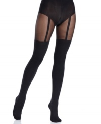 A little naughty, a little nice. Slip on these opaque-sheer tights from Pretty Polly, featuring discrete and sassy suspenders, and know you have more to show than meets the eye. A little naughty, a little nice. Slip on these opaque-sheer tights from Pretty Polly, featuring discrete and sassy suspenders, and know you have more to show than meets the eye.