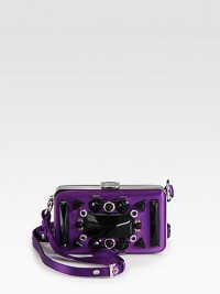 Satin bag with embroidery, crystals and beads.Detachable adjustable shoulder strap, 22-23½ dropFlip-lock closureTwo inner compartmentsSatin lining5¾W X 3½H X 1½DMade in Italy Satin bag with embroidery, crystals and beads.Detachable adjustable shoulder strap, 22-23½ dropFlip-lock closureTwo inner compartmentsSatin lining5¾W X 3½H X 1½DMade in Italy