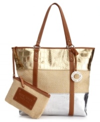 Stay on trend this season with a mega-shine colorblock tote from Nine West. Take your summer style to the next level with metallic accents and a daring python print. Stay on trend this season with a mega-shine colorblock tote from Nine West. Take your summer style to the next level with metallic accents and a daring python print.