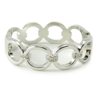 Silver Rhodium Swarovski Crystal Large Cable Chain Link Hinged Bangle Silver Rhodium Swarovski Crystal Large Cable Chain Link Hinged Bangle