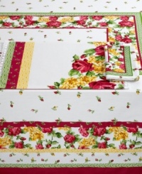 Full of life, the round Rose Bud Kiss tablecloth mixes dainty buds and luscious blossoms with colorful geometrics in a machine washable blend to outfit your table with ease. From Homewear. Full of life, the round Rose Bud Kiss tablecloth mixes dainty buds and luscious blossoms with colorful geometrics in a machine washable blend to outfit your table with ease. From Homewear.