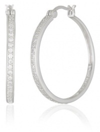 Sterling Silver Simulated Diamond Hoop Earrings (1.2 Diameter) Sterling Silver Simulated Diamond Hoop Earrings (1.2 Diameter)