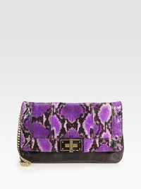 An exotic-inspired print on smooth leather adds a new level of chic to this compact shape. Chain shoulder strap, 11¾ dropTurn-lock flap closureOne outside open pocketOne inside zip pocketTwo inside open pocketsFully lined11W X 6½H X 1¾DImported An exotic-inspired print on smooth leather adds a new level of chic to this compact shape. Chain shoulder strap, 11¾ dropTurn-lock flap closureOne outside open pocketOne inside zip pocketTwo inside open pocketsFully lined11W X 6½H X 1¾DImported