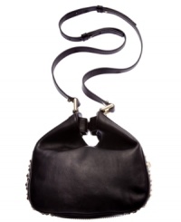 Add some rocker-chic attitude to your everyday accessorizing with this standout style from Juicy Couture. Soft leather is outfitted with edgy stud accents and bold buckle detailing, for a definite downtown look. Add some rocker-chic attitude to your everyday accessorizing with this standout style from Juicy Couture. Soft leather is outfitted with edgy stud accents and bold buckle detailing, for a definite downtown look.