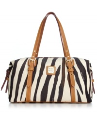 Work your wild side with this exquisite animal-print design from Dooney & Bourke. With soft leather trim, signature detailing and pocket-lined interior, it's destined to be your most provocative piece. Work your wild side with this exquisite animal-print design from Dooney & Bourke. With soft leather trim, signature detailing and pocket-lined interior, it's destined to be your most provocative piece.