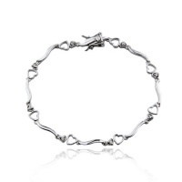 Rhodium Plated Sterling Silver Cubic Zirconia Heart Station Bracelet, 7.25 Rhodium Plated Sterling Silver Cubic Zirconia Heart Station Bracelet, 7.25