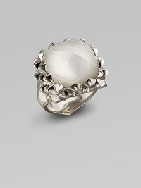 Lustrous mother-of-pearl, muted by a faceted clear quartz overlay, is framed by polished studs of sterling silver. Mother of pearl and clear quartz Sterling silver Width, about 1 Imported