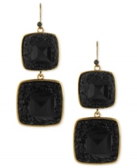 Double your pleasure with Kenneth Cole New York's drop earrings. Crafted from gold-tone mixed metal, black pave glass crystal pops while smaller accents add a subtle touch. Approximate drop: 2-9/10 inches. Double your pleasure with Kenneth Cole New York's drop earrings. Crafted from gold-tone mixed metal, black pave glass crystal pops while smaller accents add a subtle touch. Approximate drop: 2-9/10 inches.