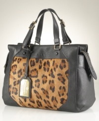 Get spotted with this satchel silhouette, featuring luxe leather and posh leopard-print haircalf for an altogether exotic look. It's spacious, pocket-lined and poised to meet your everyday demands. Get spotted with this satchel silhouette, featuring luxe leather and posh leopard-print haircalf for an altogether exotic look. It's spacious, pocket-lined and poised to meet your everyday demands.