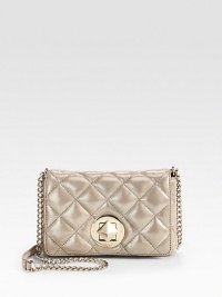 An elegant, quilted style in luxurious leather with a soft, metallic sheen.Concealable chain shoulder strap, 21 dropTurnlock flap closureOne inside open pocketCotton lining7½W X 5¼H X 1½DImported An elegant, quilted style in luxurious leather with a soft, metallic sheen.Concealable chain shoulder strap, 21 dropTurnlock flap closureOne inside open pocketCotton lining7½W X 5¼H X 1½DImported