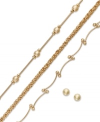 Add some golden elegance with this 4-pc. jewelry set. Charter Club presents three gorgeous bracelets and one pair of round stud earrings. Crafted in gold tone mixed metal. Approximate length (bracelets): 7 inches. Approximate diameter (earrings): 1/4 inch. Add some golden elegance with this 4-pc. jewelry set. Charter Club presents three gorgeous bracelets and one pair of round stud earrings. Crafted in gold tone mixed metal. Approximate length (bracelets): 7 inches. Approximate diameter (earrings): 1/4 inch.