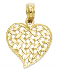 All that matters is the heart. This symbolic charm makes the perfect gift with its unique, basket woven pattern in 14k gold. Chain not included. Approximate length: 7/10 inch. Approximate width: 1/2 inch. All that matters is the heart. This symbolic charm makes the perfect gift with its unique, basket woven pattern in 14k gold. Chain not included. Approximate length: 7/10 inch. Approximate width: 1/2 inch.