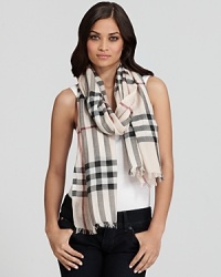 Classically stylish, this lightweight stole in signature Burberry print is sure to look good on you. Classically stylish, this lightweight stole in signature Burberry print is sure to look good on you.