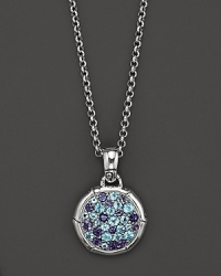 Sterling silver, jointed like a bamboo stalk, circles a glittering pavé lagoon of Swiss blue topaz and iolite gems on a pendant suspended from a delicate adjustable chain. Sterling silver, jointed like a bamboo stalk, circles a glittering pavé lagoon of Swiss blue topaz and iolite gems on a pendant suspended from a delicate adjustable chain.