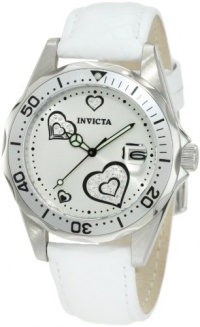 Invicta Women's 12401 Pro Diver Silver Heart Dial White Leather Watch Invicta Women's 12401 Pro Diver Silver Heart Dial White Leather Watch