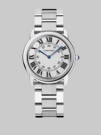 From the Ronde Solo Collection. A classic shape in luxurious stainless steel tells precision time with style for years to come. Stainless steel case diameter; 36mm (1.42) Precision quartz movement Water-resistant to 3ATM Stainless steel bezel Round face White dial Roman numeral markers Stainless steel bracelet Made in Switzerland From the Ronde Solo Collection. A classic shape in luxurious stainless steel tells precision time with style for years to come. Stainless steel case diameter; 36mm (1.42) Precision quartz movement Water-resistant to 3ATM Stainless steel bezel Round face White dial Roman numeral markers Stainless steel bracelet Made in Switzerland