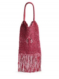 THE LOOKWoven leather tubular shoulder strapsRectangular silhouetteOpen topKnit leather with center diamond patternLong leather fringes at bottomIncludes signature dust bagTHE MEASUREMENTShoulder straps 12 drop11½W X 21H X ¼DTHE MATERIALLeatherORIGINMade in Italy THE LOOKWoven leather tubular shoulder strapsRectangular silhouetteOpen topKnit leather with center diamond patternLong leather fringes at bottomIncludes signature dust bagTHE MEASUREMENTShoulder straps 12 drop11½W X 21H X ¼DTHE MATERIALLeatherORIGINMade in Italy