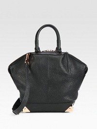 Luxurious pebbled leather with warm rose goldtone hardware in a roomy carryall design.Double top handles, 5½ dropDetachable adjustable shoulder strap, 15-17½ dropTop zip closureProtective metal feetOne inside zip pocketTwo inside open pocketsFully lined16W X 11H X 6DImported Luxurious pebbled leather with warm rose goldtone hardware in a roomy carryall design.Double top handles, 5½ dropDetachable adjustable shoulder strap, 15-17½ dropTop zip closureProtective metal feetOne inside zip pocketTwo inside open pocketsFully lined16W X 11H X 6DImported