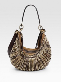 Woven strips of metallic leather add rich dimension to the classic hobo with dual hand and shoulder straps.Top strap, about 4 drop Shoulder strap, 16 drop Top zipper closure Inner zip pocket and open pockets Fully lined Pigskin/cowhide 20½W X 13H X 3½D Imported Woven strips of metallic leather add rich dimension to the classic hobo with dual hand and shoulder straps.Top strap, about 4 drop Shoulder strap, 16 drop Top zipper closure Inner zip pocket and open pockets Fully lined Pigskin/cowhide 20½W X 13H X 3½D Imported