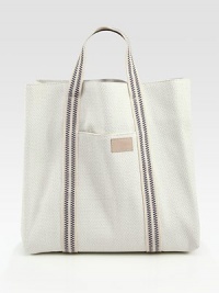 A canvas design with convenient internal and external pockets. Double top handlesInside pocketOutside pocket5W X 16H X 1D88% viscose/12% cotton Dry cleanMade in Italy A canvas design with convenient internal and external pockets. Double top handlesInside pocketOutside pocket5W X 16H X 1D88% viscose/12% cotton Dry cleanMade in Italy