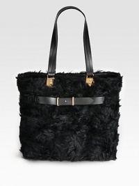 A chic style with theatrical flair in tactile faux fur and supple leather with rose goldtone hardware.Double leather shoulder straps, 10 dropOpen topOne detachable zip pouchReverses to black leather13W X 12H X 5DMade in Italy A chic style with theatrical flair in tactile faux fur and supple leather with rose goldtone hardware.Double leather shoulder straps, 10 dropOpen topOne detachable zip pouchReverses to black leather13W X 12H X 5DMade in Italy