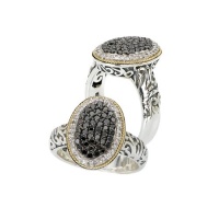 925 Silver, Black & White Diamond Oval Ring with 18k Gold Accents (0.69ctw)- Sizes 6-8 925 Silver, Black & White Diamond Oval Ring with 18k Gold Accents (0.69ctw)- Sizes 6-8