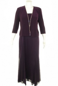 Alex Evenings Dress and Jacket, Rhinestone Trim Evening Dress Purple 14 Alex Evenings Dress and Jacket, Rhinestone Trim Evening Dress Purple 14