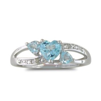 7/8ct Triple Heart Shaped Blue Topaz and Diamond Ring in Sterling Silver