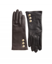 Charter Club's signature pairing of fashion and function. Genuine leather gloves with cashmere lining keep out the elements while metal buttons add a touch of handsome elegance. Charter Club's signature pairing of fashion and function. Genuine leather gloves with cashmere lining keep out the elements while metal buttons add a touch of handsome elegance.