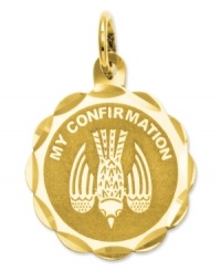 The perfect First Confirmation gift, this commemorative charm will be a symbolic addition to his/her collection. Crafted in 14k gold. Chain not included. Approximate length: 9/10 inch. Approximate width: 3/5 inch. The perfect First Confirmation gift, this commemorative charm will be a symbolic addition to his/her collection. Crafted in 14k gold. Chain not included. Approximate length: 9/10 inch. Approximate width: 3/5 inch.