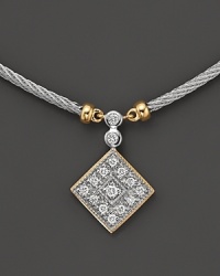 A yellow gold and stainless steel square necklace with diamonds. Designed by Charriol. A yellow gold and stainless steel square necklace with diamonds. Designed by Charriol.