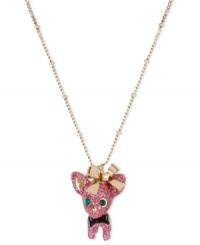 A woman's best friend. A darling chihuahua pendant necklace from Betsey Johnson with pink glitter, crystal accents and gold tone details. Crafted in antiqued gold tone mixed metal. Approximate length: 16 inches + 3-inch extender. Approximate drop: 1 inch. A woman's best friend. A darling chihuahua pendant necklace from Betsey Johnson with pink glitter, crystal accents and gold tone details. Crafted in antiqued gold tone mixed metal. Approximate length: 16 inches + 3-inch extender. Approximate drop: 1 inch.