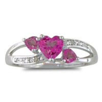 7/8ct Triple Heart Shaped Pink Topaz and Diamond Ring in Sterling Silver 7/8ct Triple Heart Shaped Pink Topaz and Diamond Ring in Sterling Silver