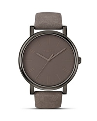 Nubuck leather and smooth gunmetal prove an luxe study in contrasts on this Timex watch. On casual days, this piece is an easy companion to denim and chunky knits. Nubuck leather and smooth gunmetal prove an luxe study in contrasts on this Timex watch. On casual days, this piece is an easy companion to denim and chunky knits.