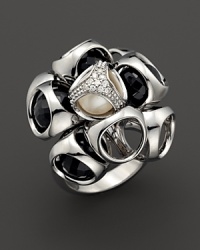 This bold sterling silver ring, gleaming with diamonds, black onyx and freshwater pearls, is a brilliant showcase for Di MODOLO's iconic Triadra design. This bold sterling silver ring, gleaming with diamonds, black onyx and freshwater pearls, is a brilliant showcase for Di MODOLO's iconic Triadra design.