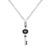 14K White Color Gold Key to My Heart Charm Pendant with White Gold 1.2mm Side Diamond-cut Rolo Cable Chain Necklace with Spring-ring Clasp - 16 Inches - Pendant Necklace Combination