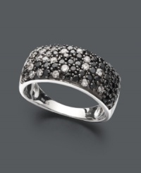 Let color and contrast do all the talking. This statement-making ring features a band crafted in 14k white gold, with round-cut black diamonds (5/8 ct. t.w.) and white diamonds (1/3 ct. t.w.) scattered across the surface. Let color and contrast do all the talking. This statement-making ring features a band crafted in 14k white gold, with round-cut black diamonds (5/8 ct. t.w.) and white diamonds (1/3 ct. t.w.) scattered across the surface.