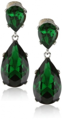 Kenneth Jay Lane Emerald-Color Teardrop Silver Clip Earrings Kenneth Jay Lane Emerald-Color Teardrop Silver Clip Earrings