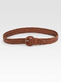 Woven leather comes together flawlessly with a smooth buckle for an unforgettable look.About 2 wideLeatherImported Woven leather comes together flawlessly with a smooth buckle for an unforgettable look.About 2 wideLeatherImported