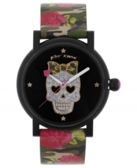 Beautifully dark. This Betsey Johnson watch flaunts floral patterns and eye-catching graphics. Beautifully dark. This Betsey Johnson watch flaunts floral patterns and eye-catching graphics.