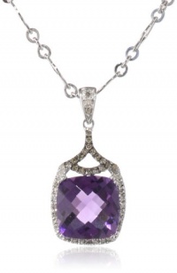 Badgley Mischka Fine Jewelry Sterling Silver White and Champagne Diamonds Large Cushion Cut Amethyst Pendant Necklace Badgley Mischka Fine Jewelry Sterling Silver White and Champagne Diamonds Large Cushion Cut Amethyst Pendant Necklace