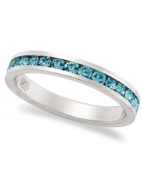 Traditions beautiful stacking ring is perfect when paired with other slim rings, but makes a pretty sparkling statement all its own. Crafted in sterling silver, a thin band features round-cut blue crystals with Swarovski elements. Size 5-10. Traditions beautiful stacking ring is perfect when paired with other slim rings, but makes a pretty sparkling statement all its own. Crafted in sterling silver, a thin band features round-cut blue crystals with Swarovski elements. Size 5-10.
