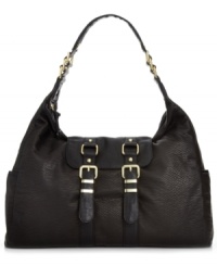 A laid-back silhouette gets an edgy upgrade with glam gold-tone hardware, bright buckle accents and zipper trim. Spacious interior, plenty of pockets and convenient crossbody strap make this Olivia + Joy design the ideal accessory. A laid-back silhouette gets an edgy upgrade with glam gold-tone hardware, bright buckle accents and zipper trim. Spacious interior, plenty of pockets and convenient crossbody strap make this Olivia + Joy design the ideal accessory.