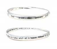 TWO (2) BRACELET SET - Bangle Style - One Engraved with SERENITY PRAYER and the Other Engraved with the LORD'S PRAYER ~ Silver Tone Metal (FB87) TWO (2) BRACELET SET - Bangle Style - One Engraved with SERENITY PRAYER and the Other Engraved with the LORD'S PRAYER ~ Silver Tone Metal (FB87)